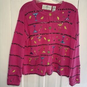 VTG Design Options by Philip Jane Gordon Size Small Pink Beaded Martini Sweater